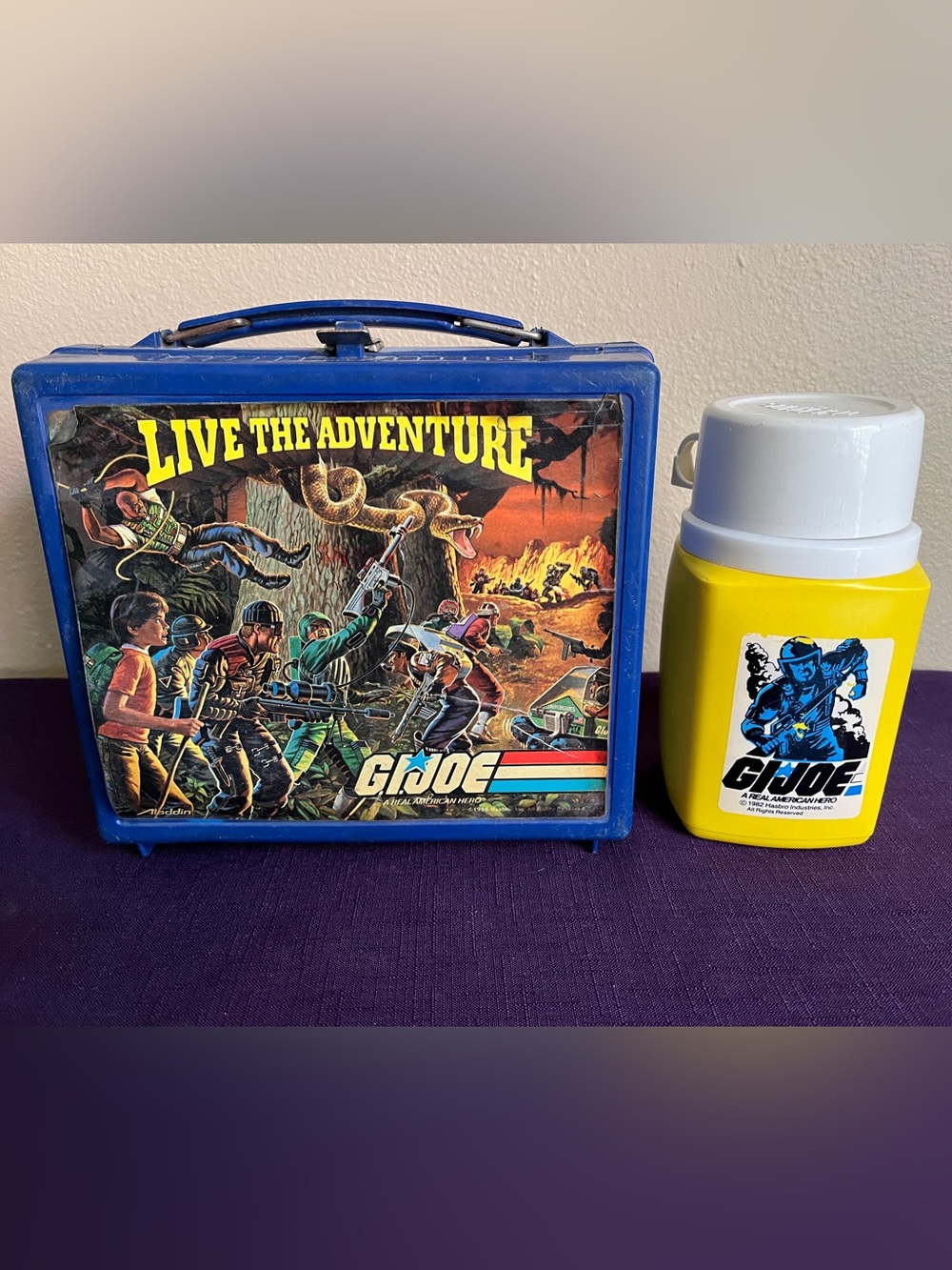 VTG 1986 G.I. Joe “Live The Adventure” Lunch box Aladdin Hasbro   Yellow Thermos